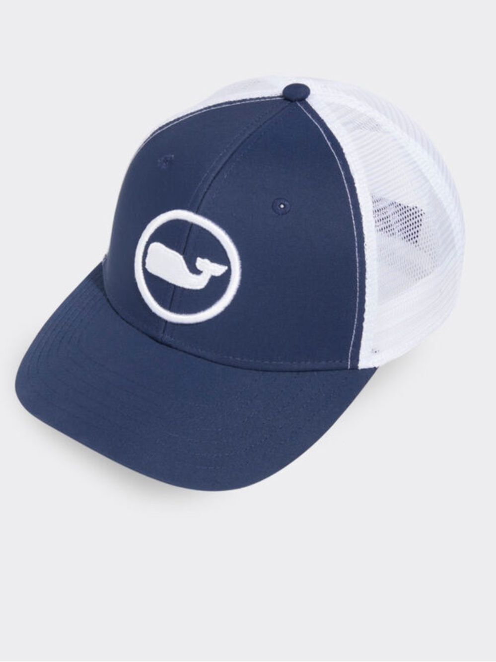 Vineyard Vines Navy White Performance Whale Dot Trucker Mesh Hat